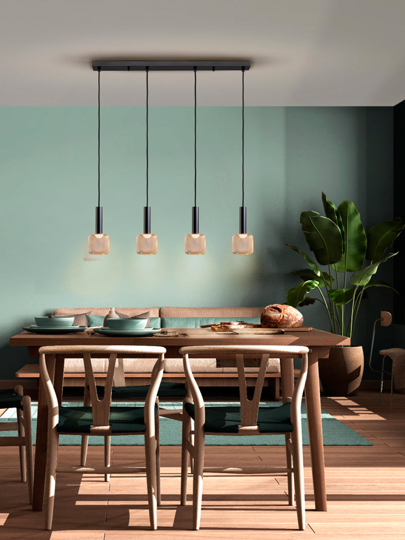Elegant Quadruple Pendant Light in Black and Gold