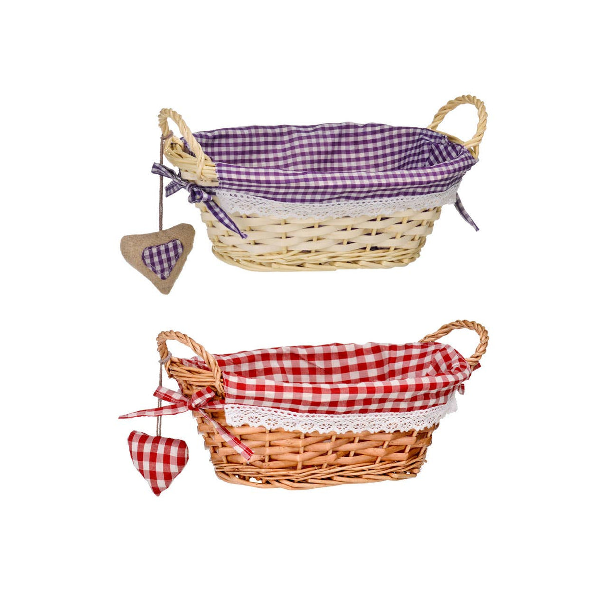 Purple Gingham Lining Oval Willow Basket