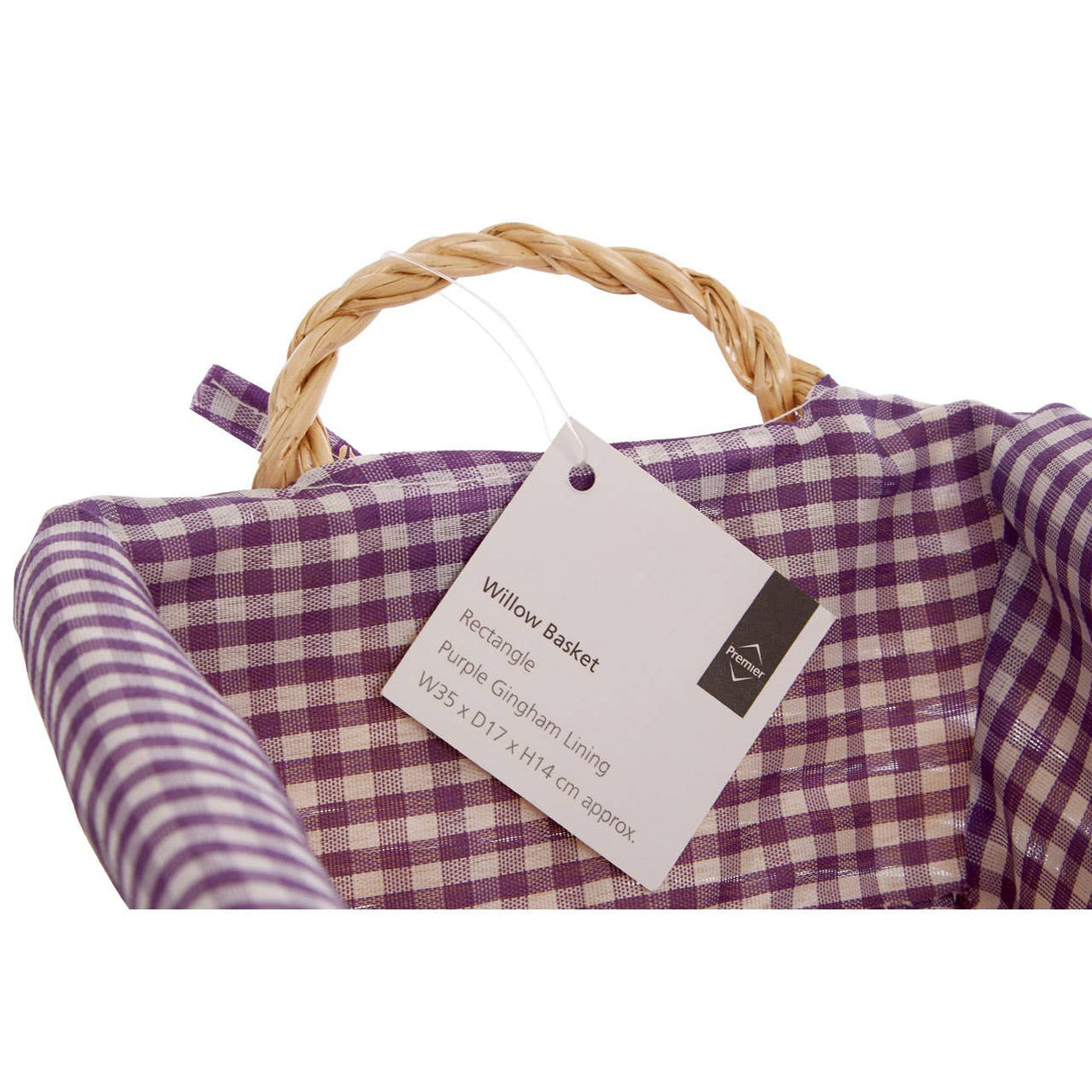 Purple Gingham Lining Rectangle Willow Basket