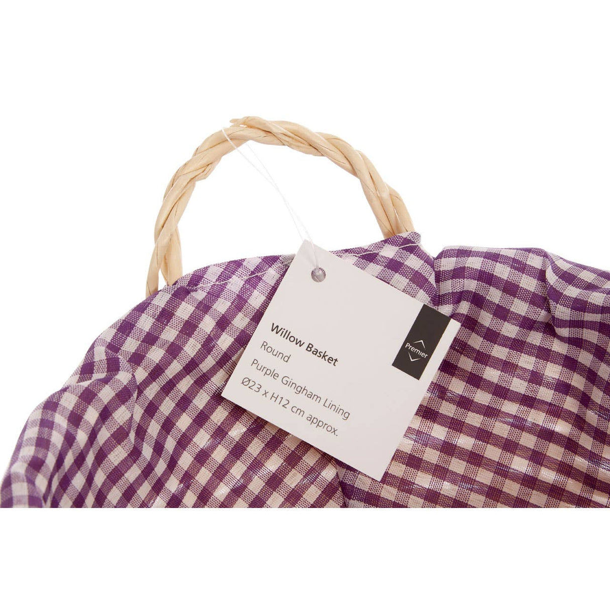 Purple Gingham Lining Round Willow Basket