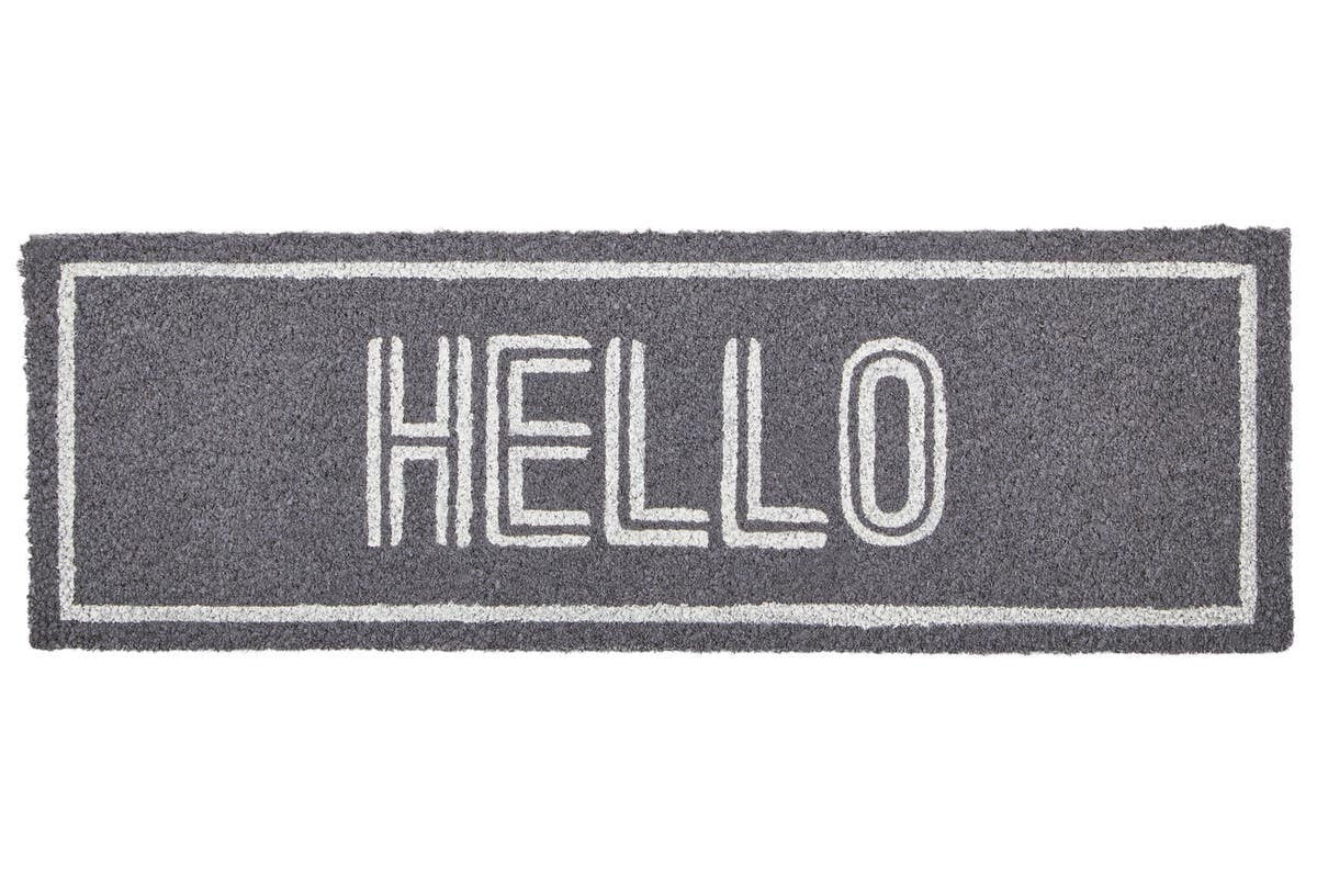 Filta Hello Grey And White Rectangular Coir Doormat