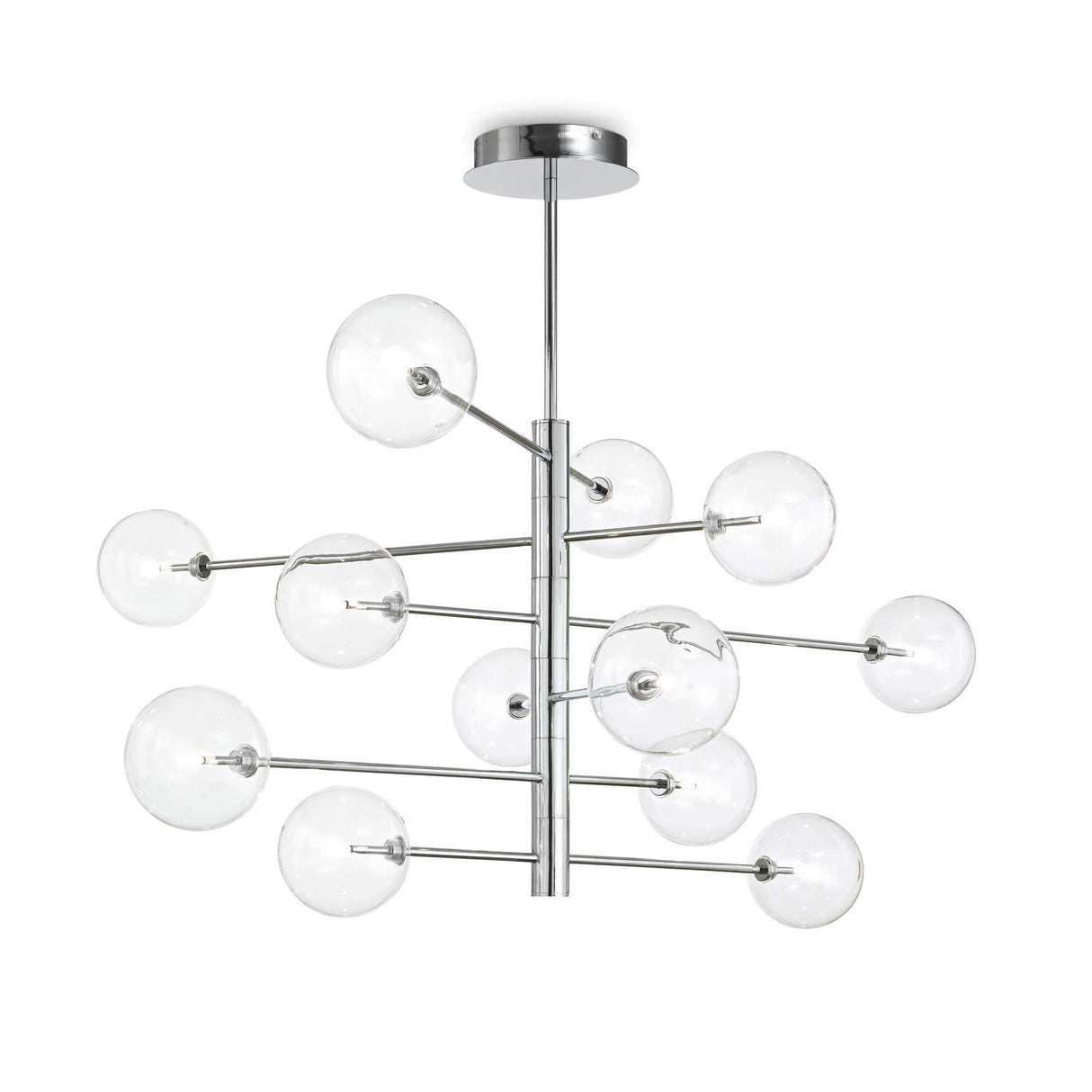 Luminous Elegance: Chrome Pendant Light with 12 Radiant Bulbs