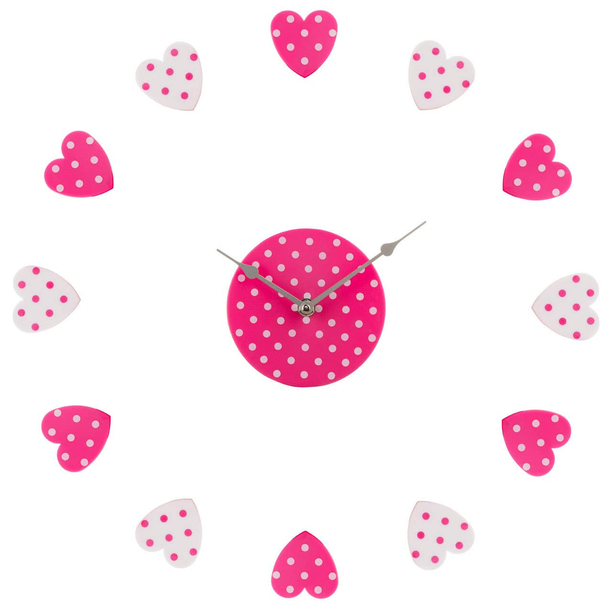 Pink And White Heart Plastic Diy Wall Clock