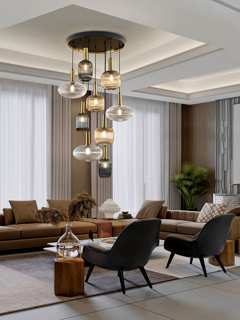 Elegant Black and Brass Norma 9-Light Chandelier