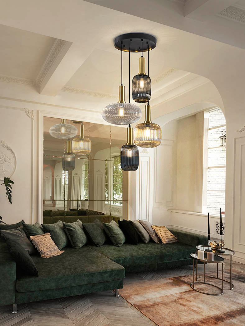 Contemporary Black and Brass 4-Light Norma Lamp