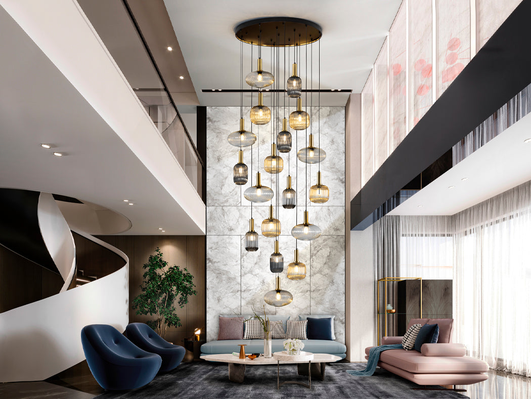Elegant 18-Light Black and Brass Chandelier