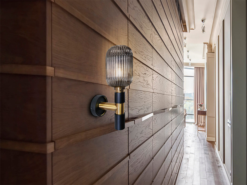 Sleek Brass and Black Single-Light Norma Wall Fixture