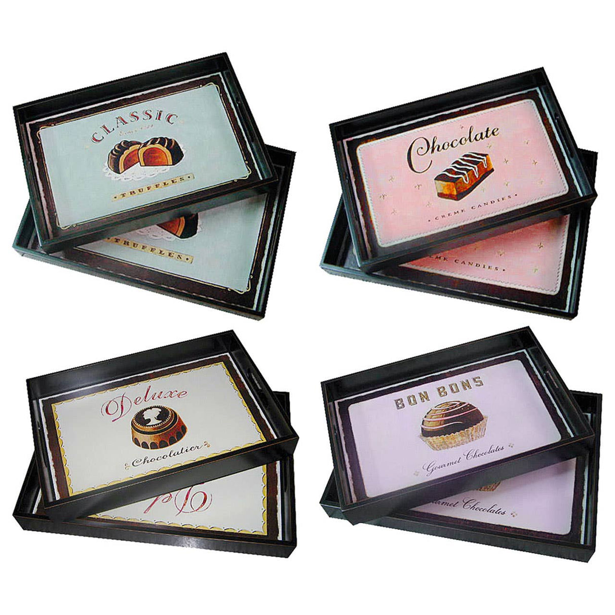 4 Assorted Designs Trays - Set Of 2