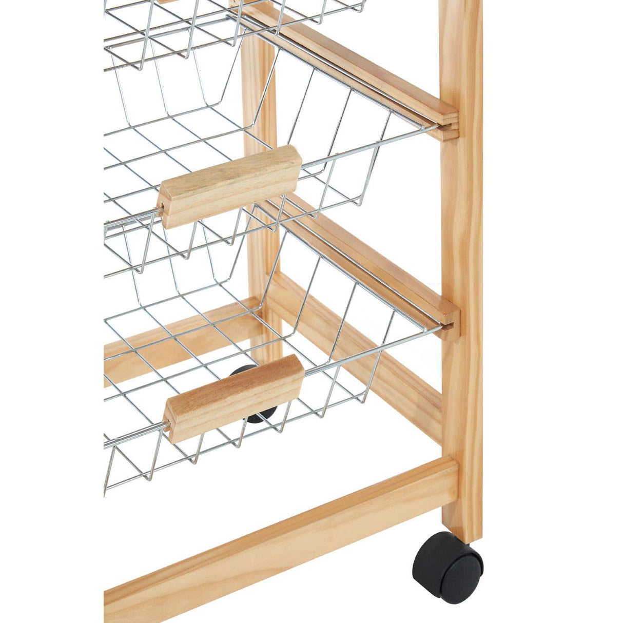 3 Wire Baskets Pinewood Kitchen Trolley