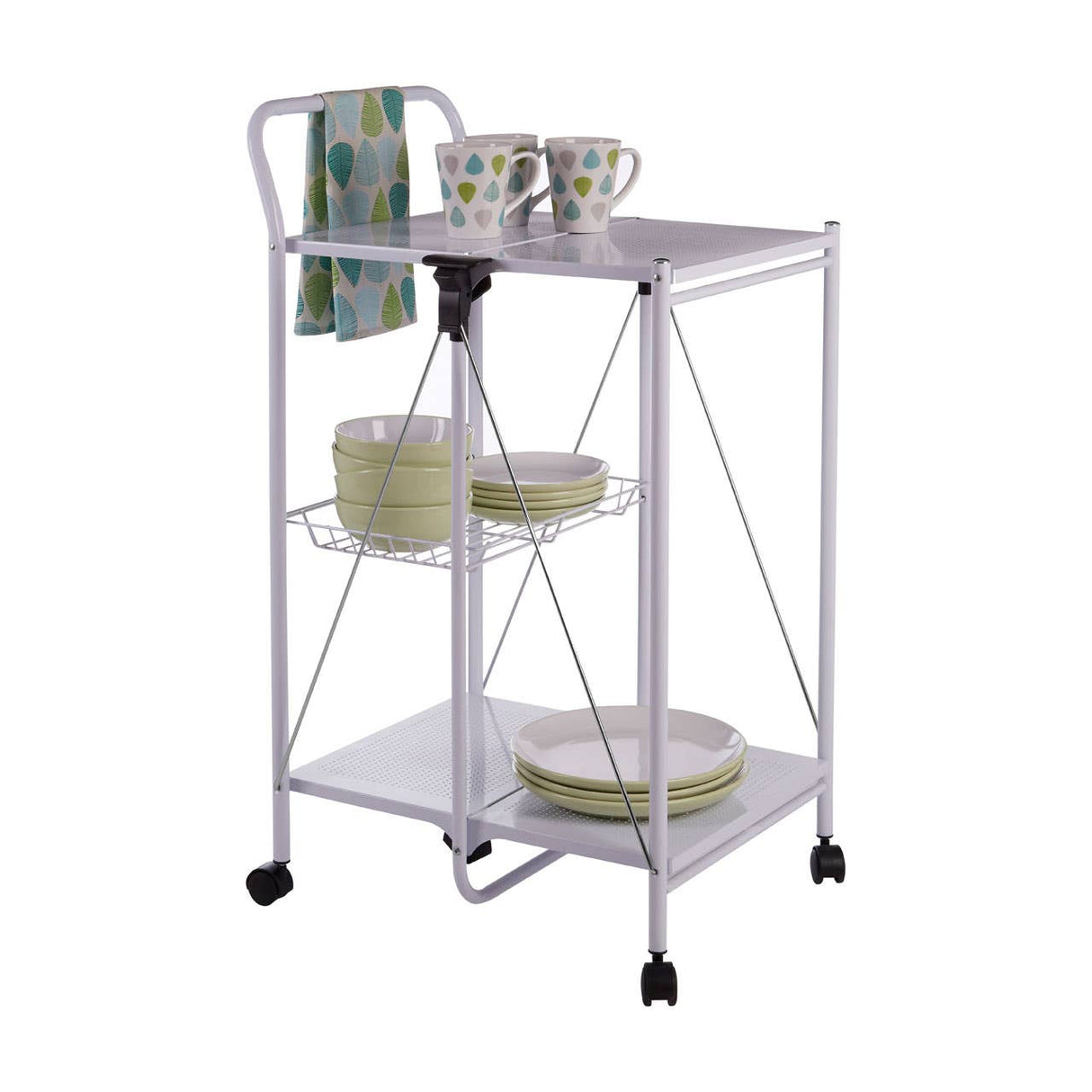White Rectangular Folding Kitchen Trolley