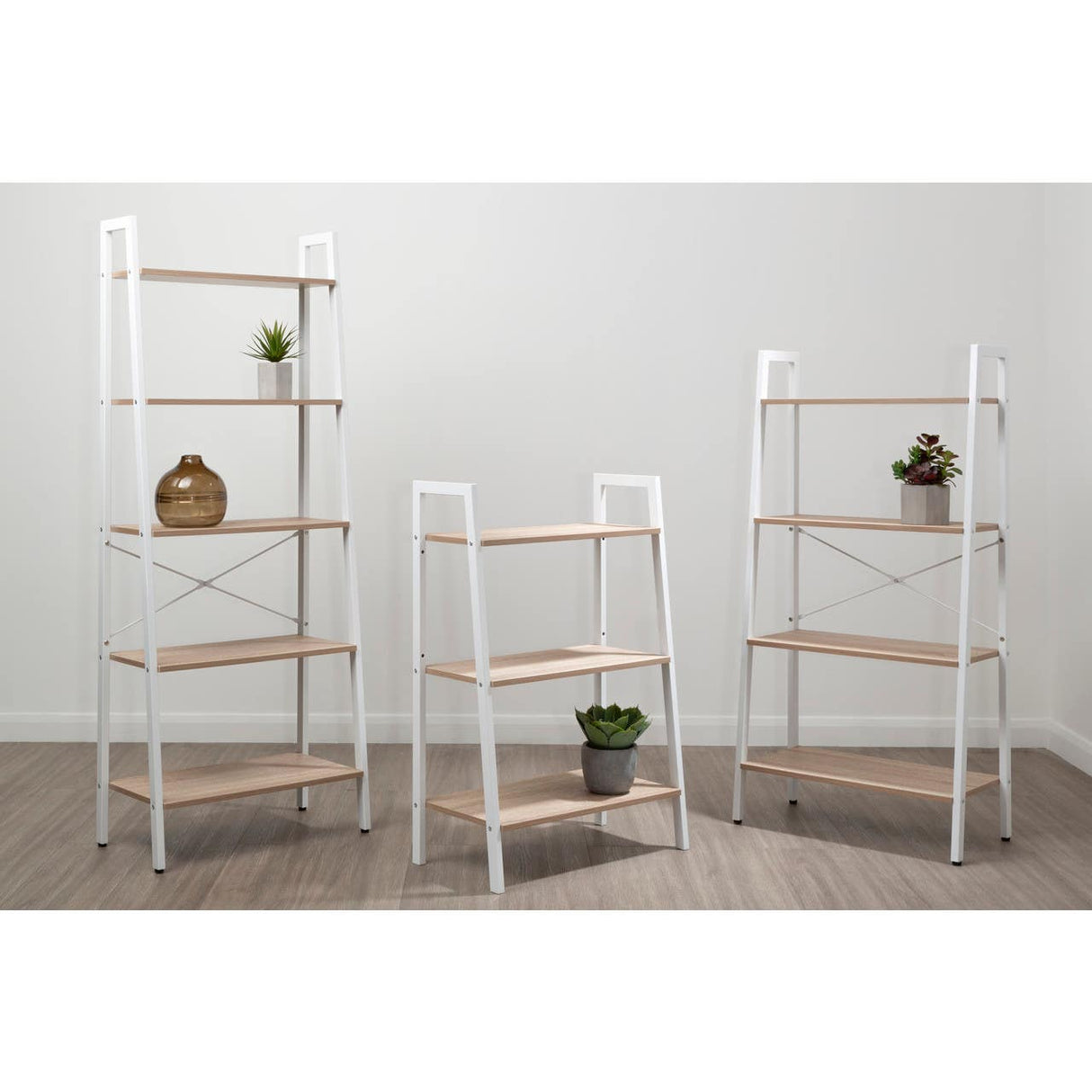 Bradbury Five Tier Natural Oak Veneer Ladder Shelf Unit
