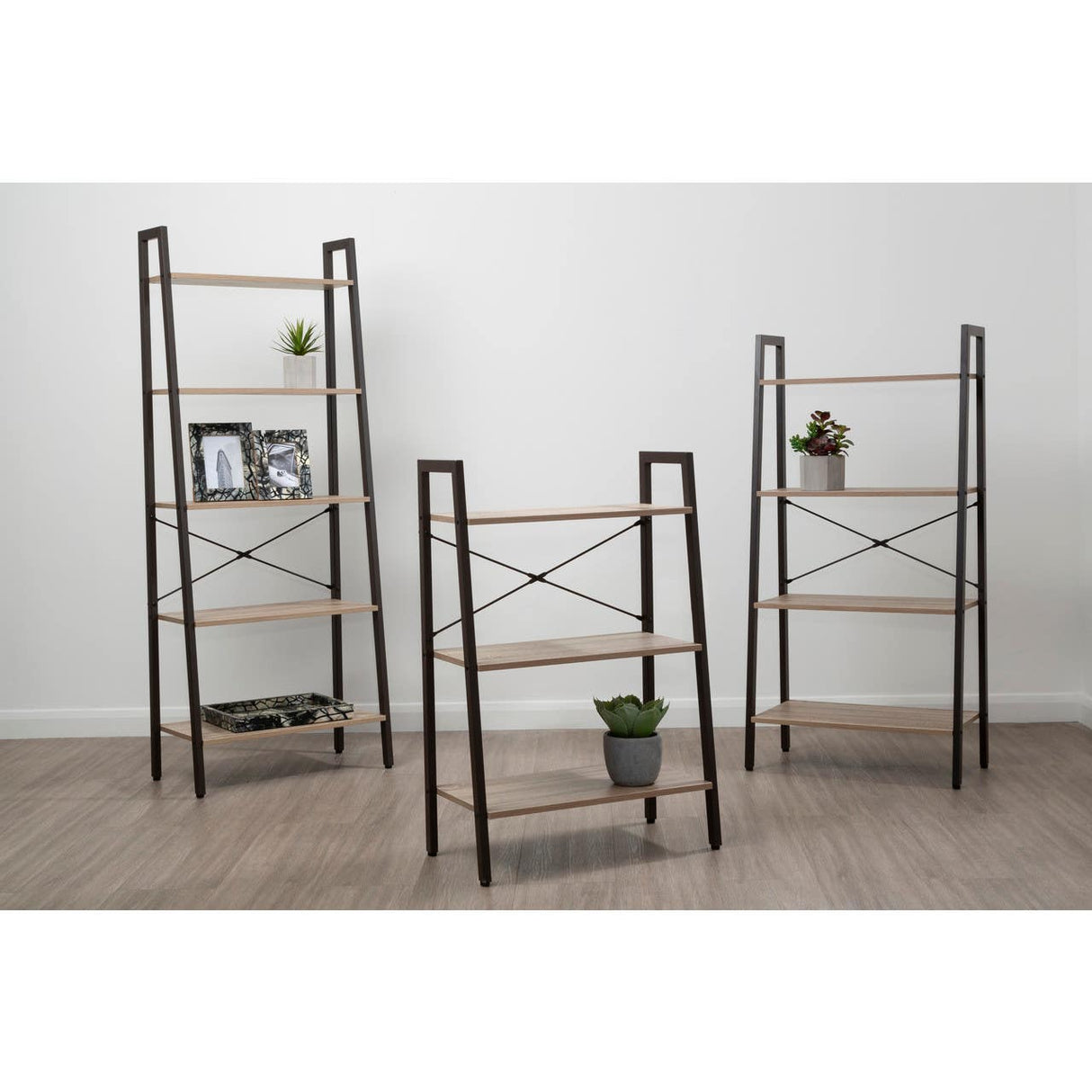 Bradbury Four Tier Grey Oak Veneer Ladder Shelf Unit