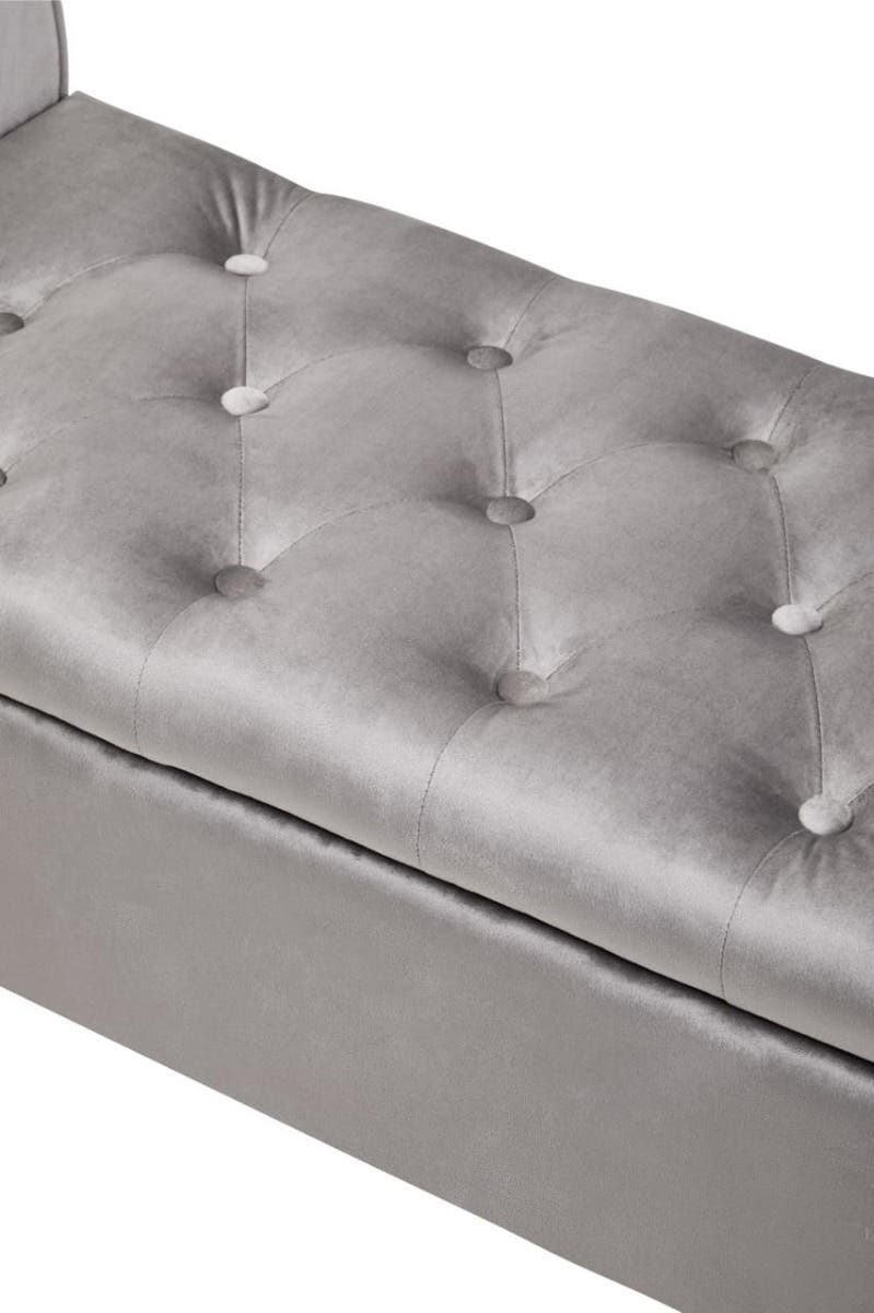 Loretta Grey Velvet Storage Bench With Gold Finish Legs