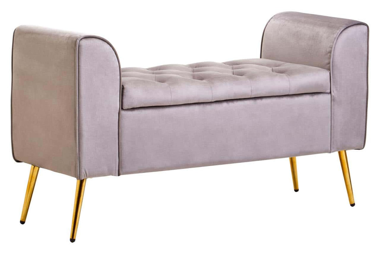 Loretta Mink Velvet Storage Bench With Gold Finish Legs