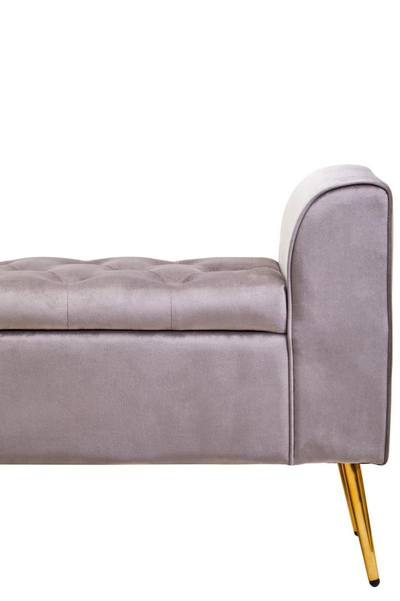 Loretta Mink Velvet Storage Bench With Gold Finish Legs