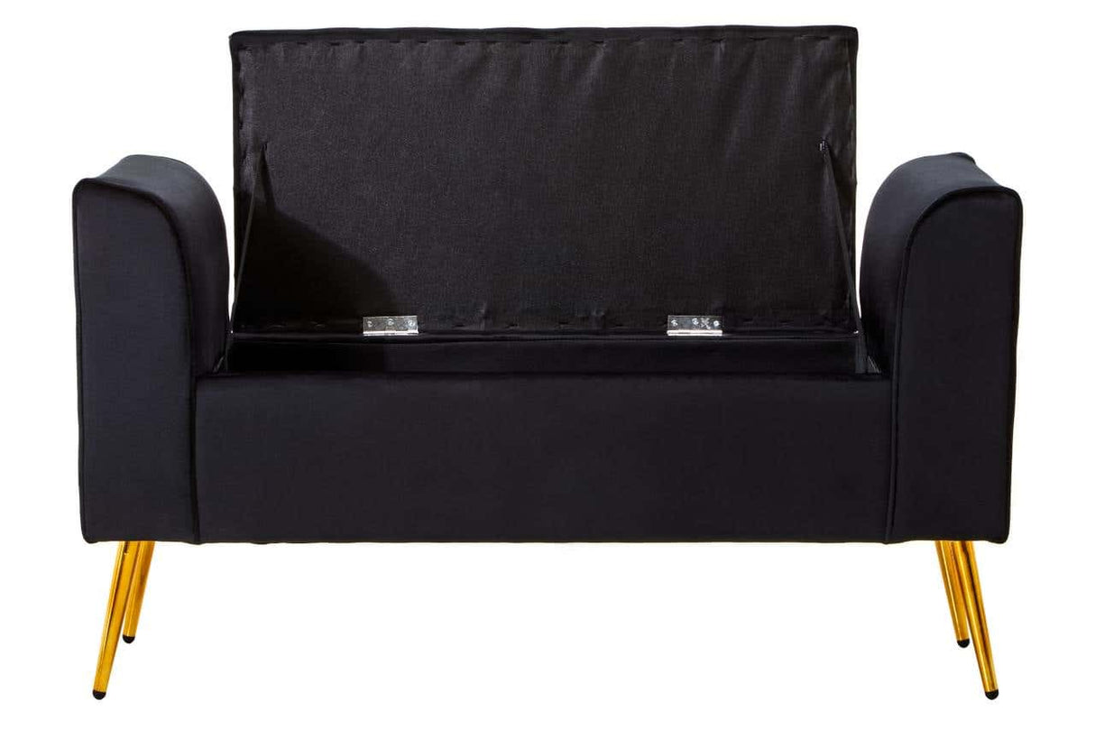 Loretta Black Velvet Storage Bench With Gold Finish Legs