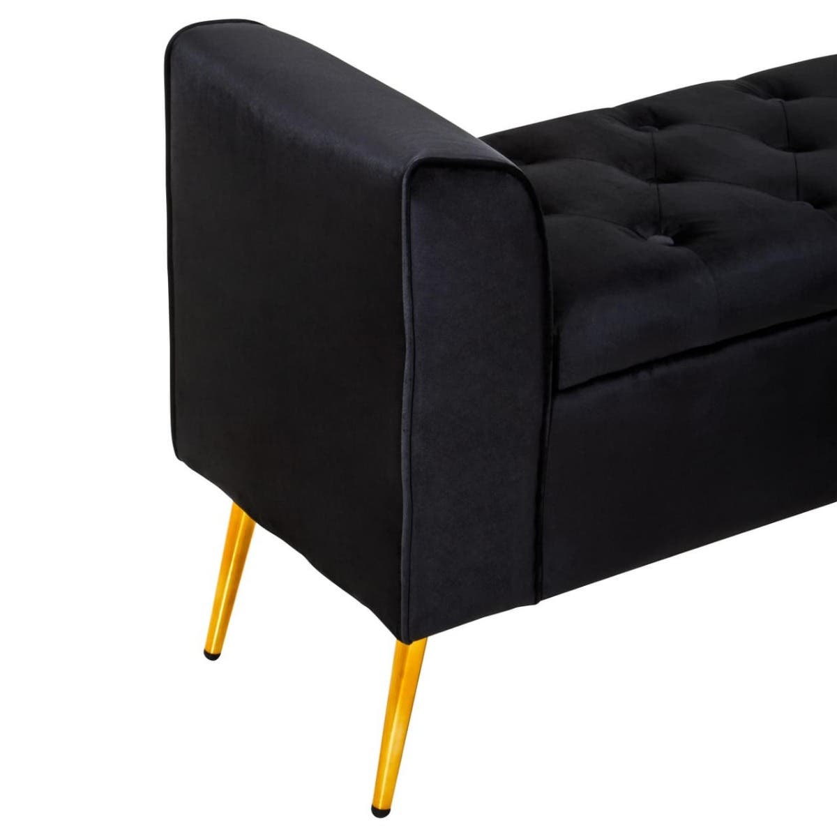 Loretta Black Velvet Storage Bench With Gold Finish Legs