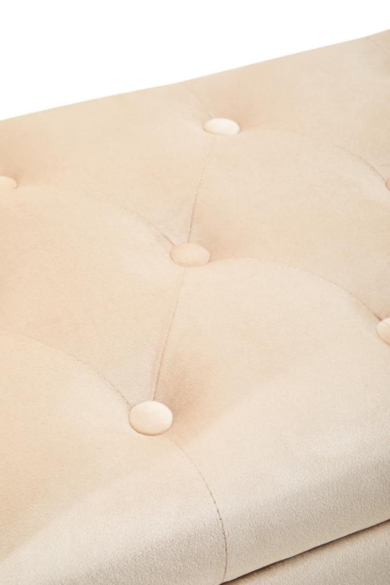 Loretta stone velvet storage bench with gold finish iron legs