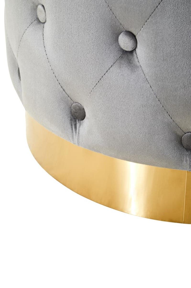 Loretta grey velvet stool with matte gold finish metal base