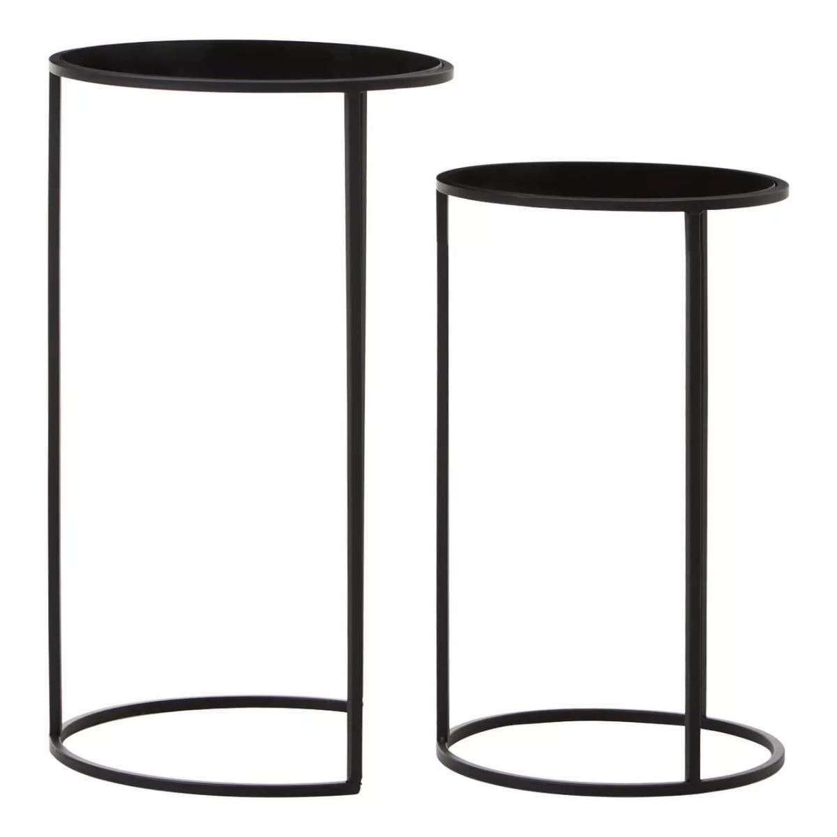 Avento Set Of Two Round Black Plant Stands
