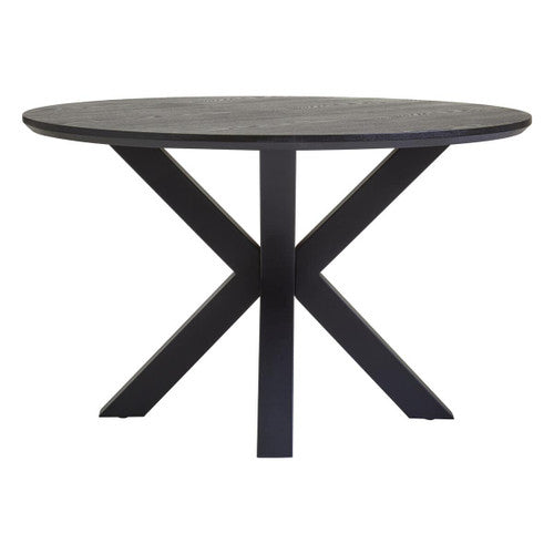 Salford Black Wood Veneer Round Dining Table With Metal Legs