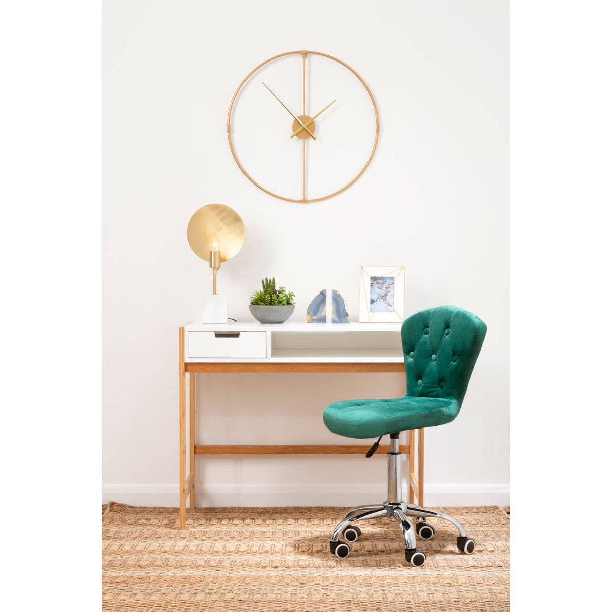 Metal Task Lamp With White Marble Block Base