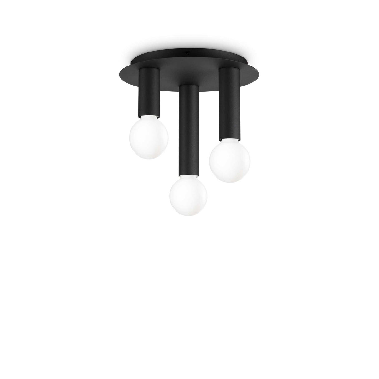 Sleek Black Triple Bulb Flush Mount Light.