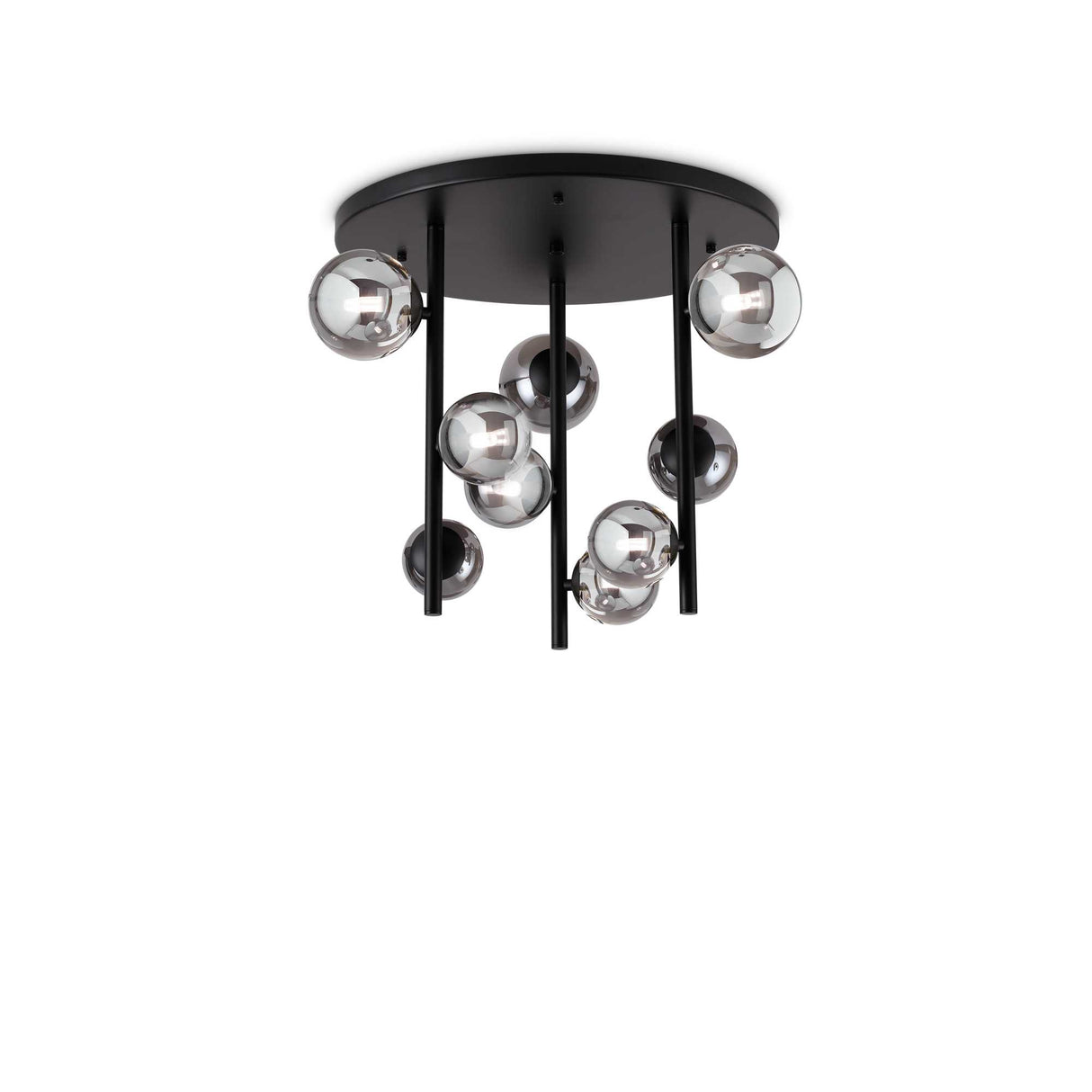 Radiant Elegance Ceiling Light with 9 Smoked Glass Bulbs