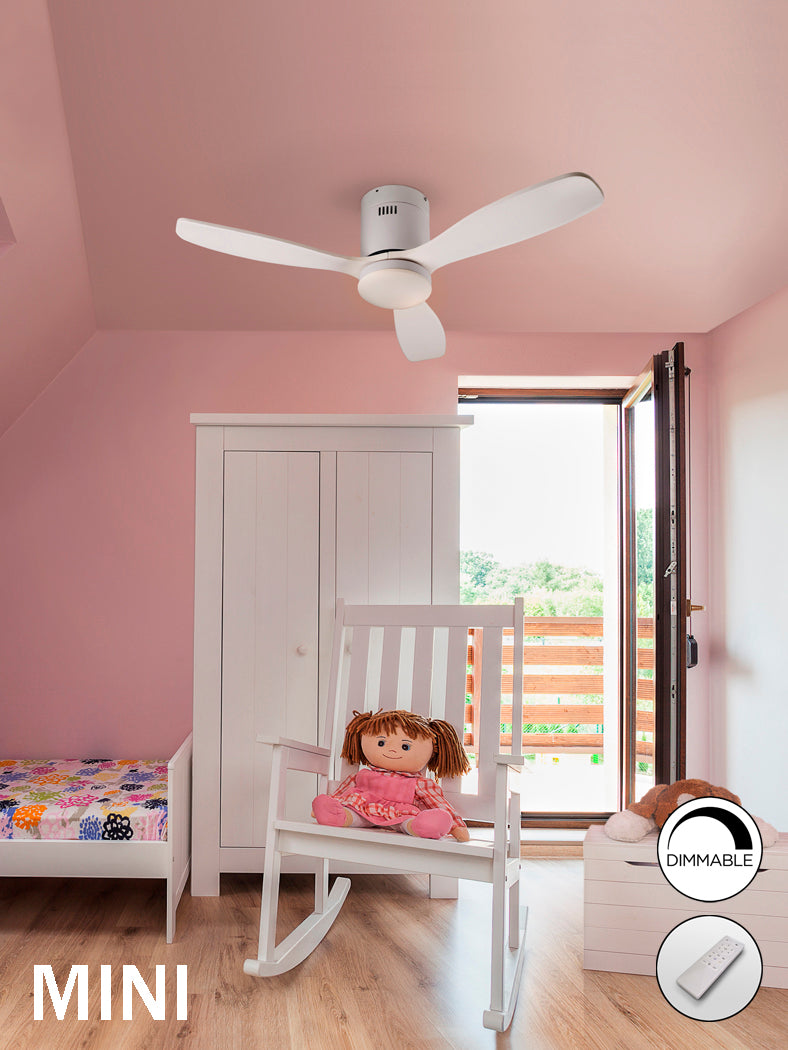 Compact White Siroco Fan with Dimmable Light