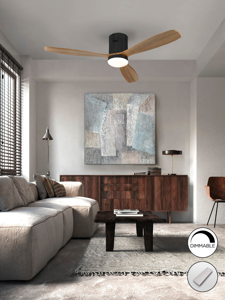 Siroco Modern Black/Walnut Ceiling Fan with Dimmable Light