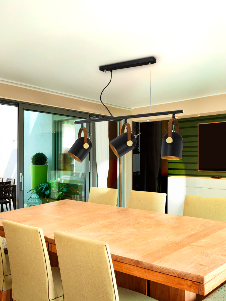 Elegant Triple Pendant Lamp in Black and Gold