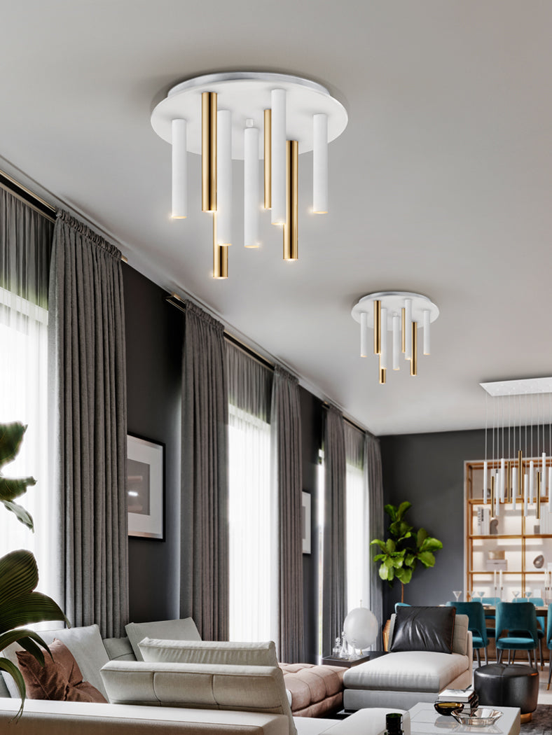 Elegant Gold & White Nine-Light Chandelier