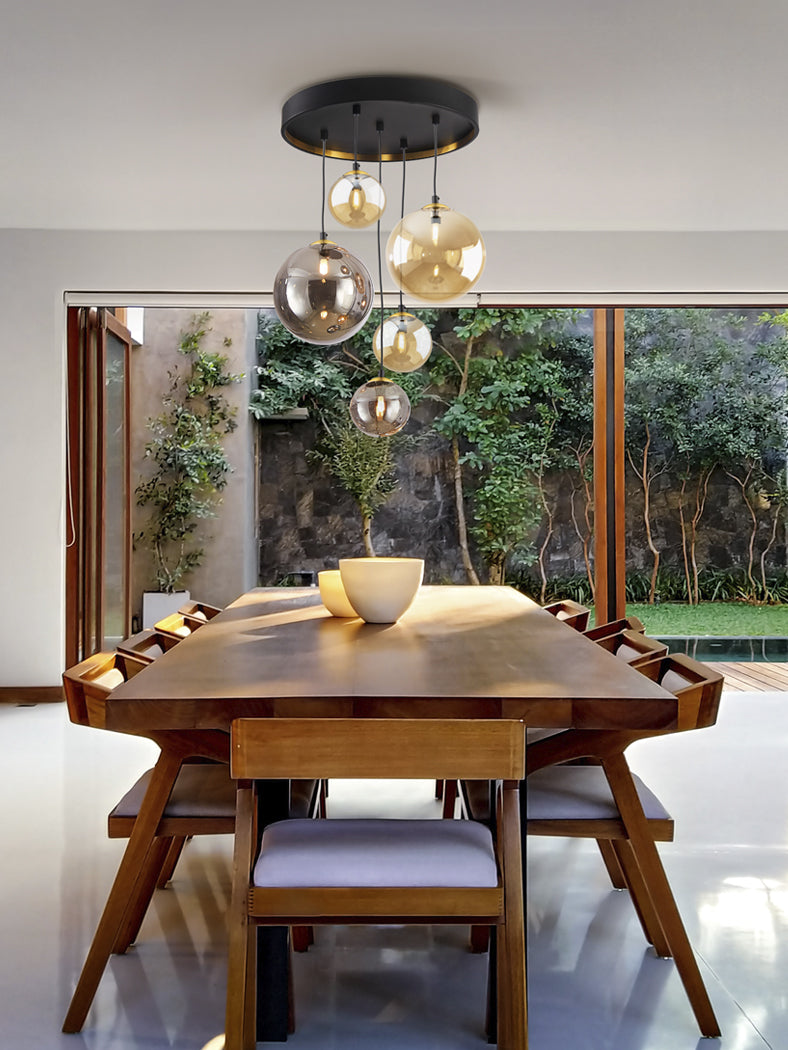 Elegant Black and Brass 5-Light Ceiling Fixture