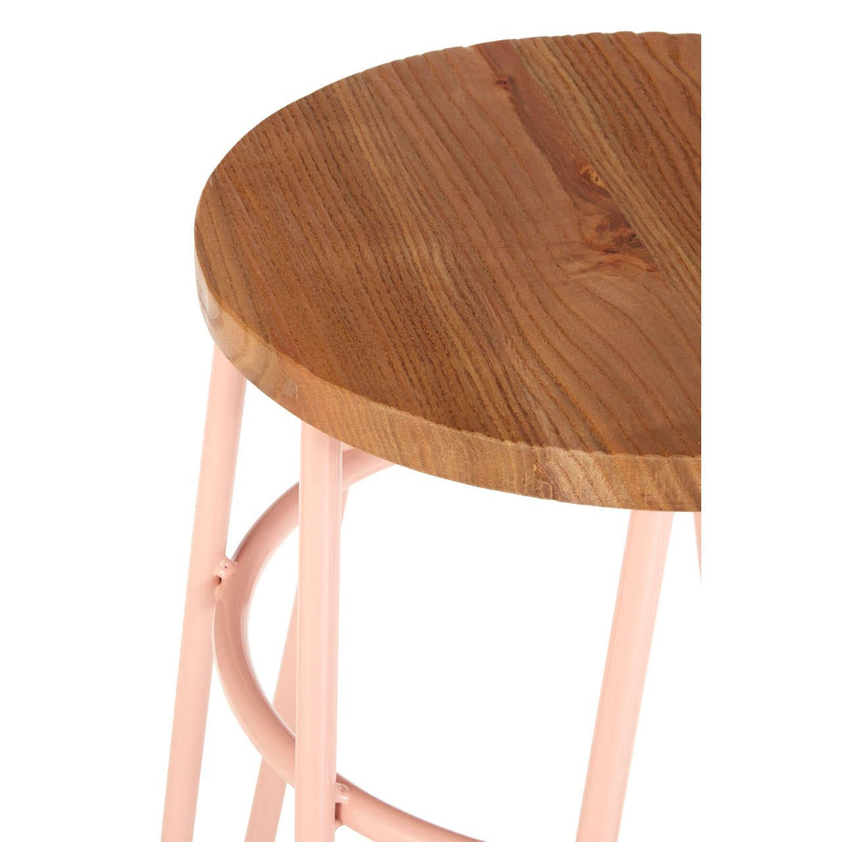 District Pink Metal & Elm Wood Hairpin Stool
