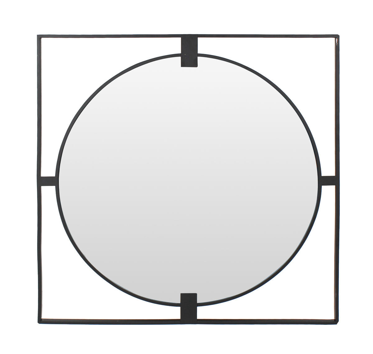 Trento Large Square Black Metal Frame Round Insert Wall Mirror