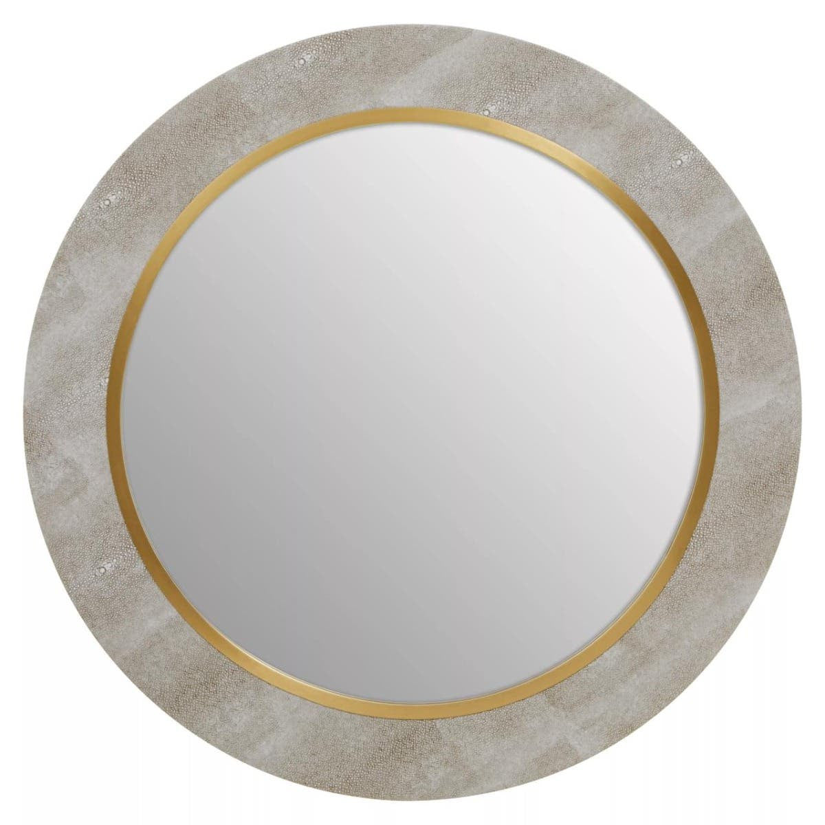 Cadio Shagreen Effect and Gold Inlay Round Wall Mirror