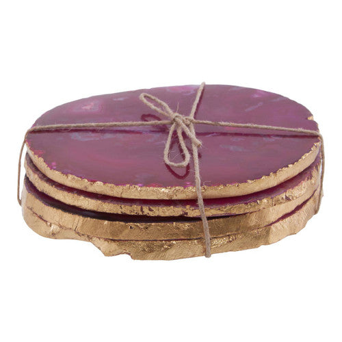 Bowerbird Agata Set of 4 Agate Pink and Gold Coasters