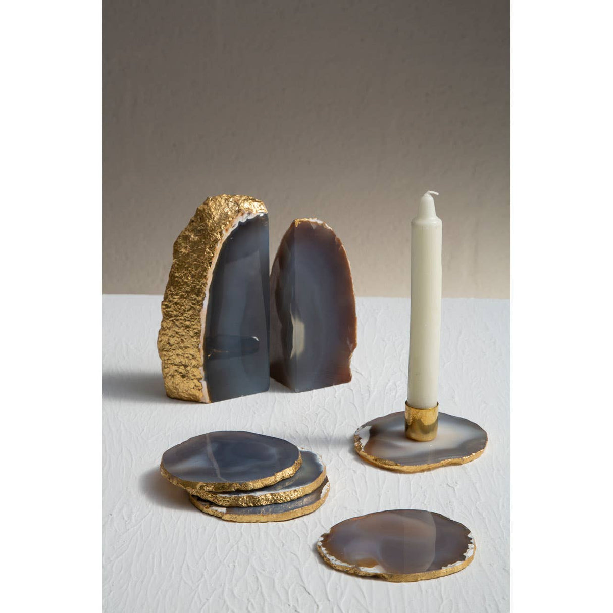 Bowerbird Agata Grey / Gold Bookends