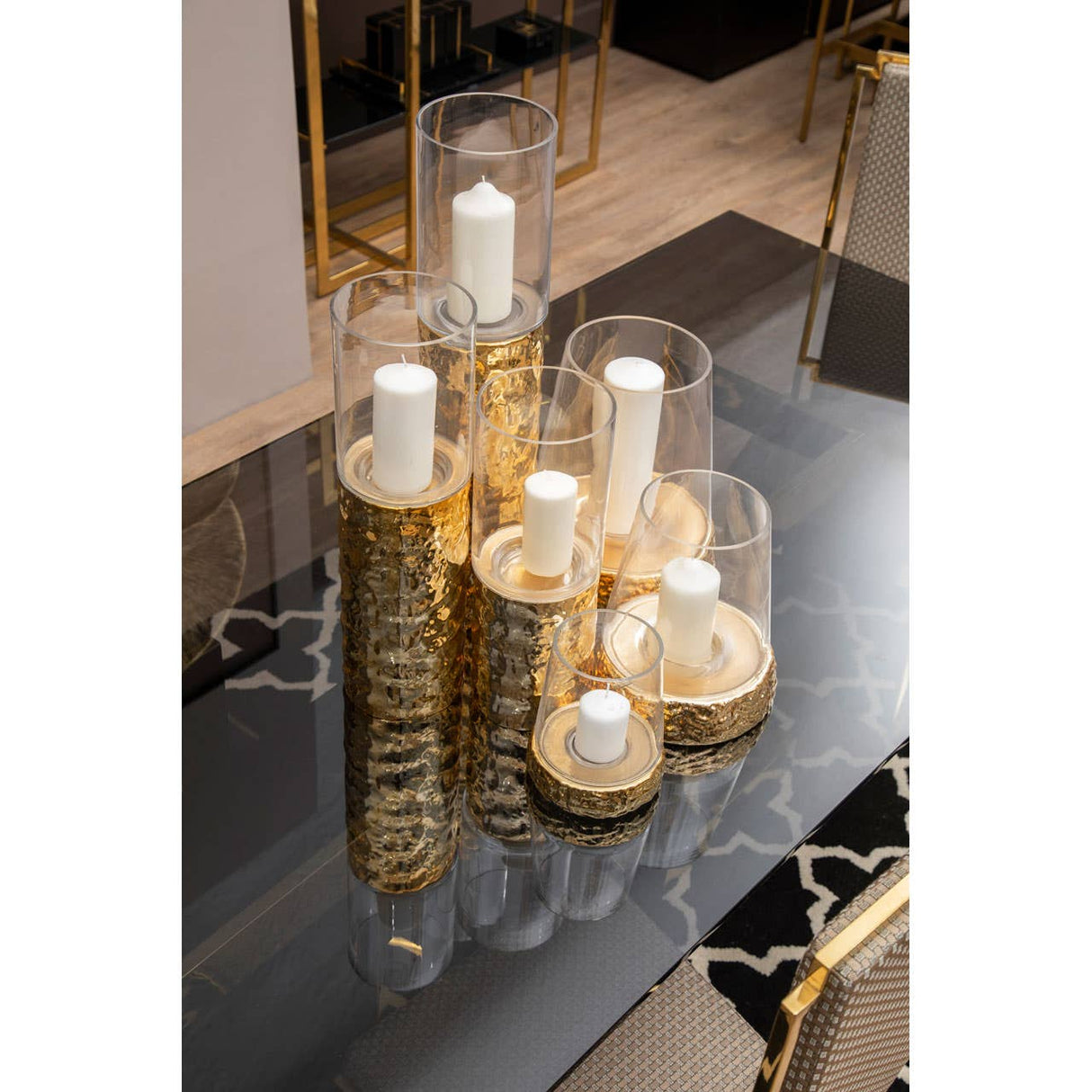 Martele Large Hurricane Gold Candle Holder