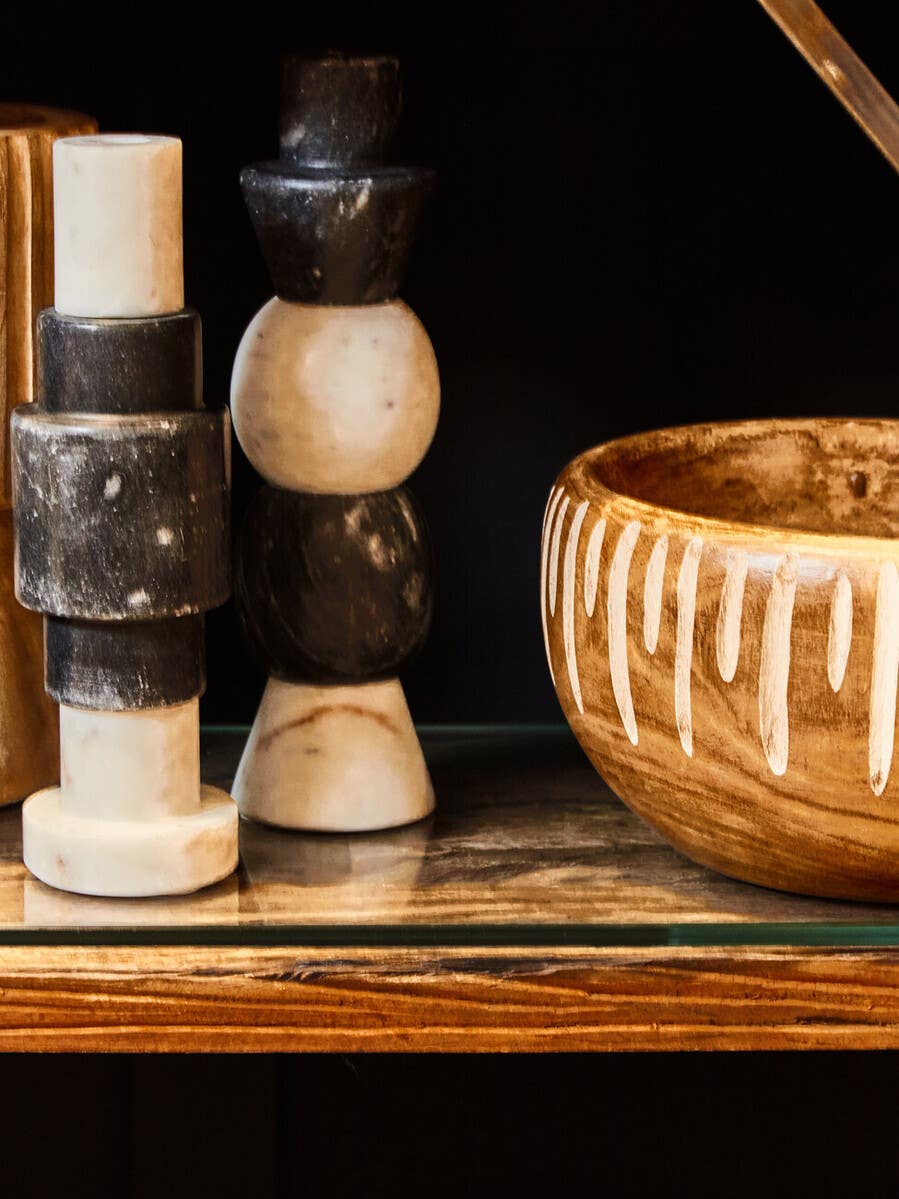 Oxana Black And White Marble Candle Holder
