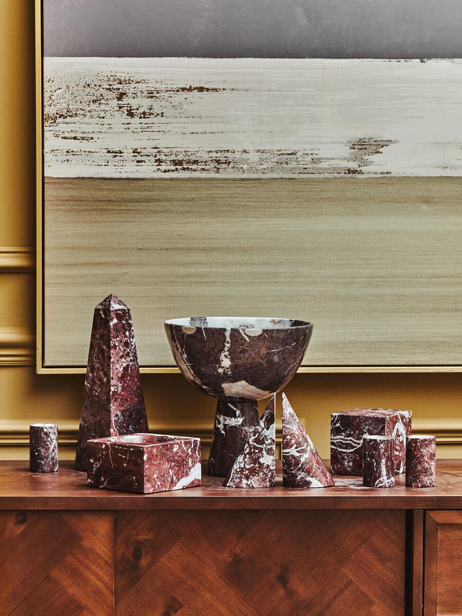 Salmo Set Of Three Red Marble Tealight Holders