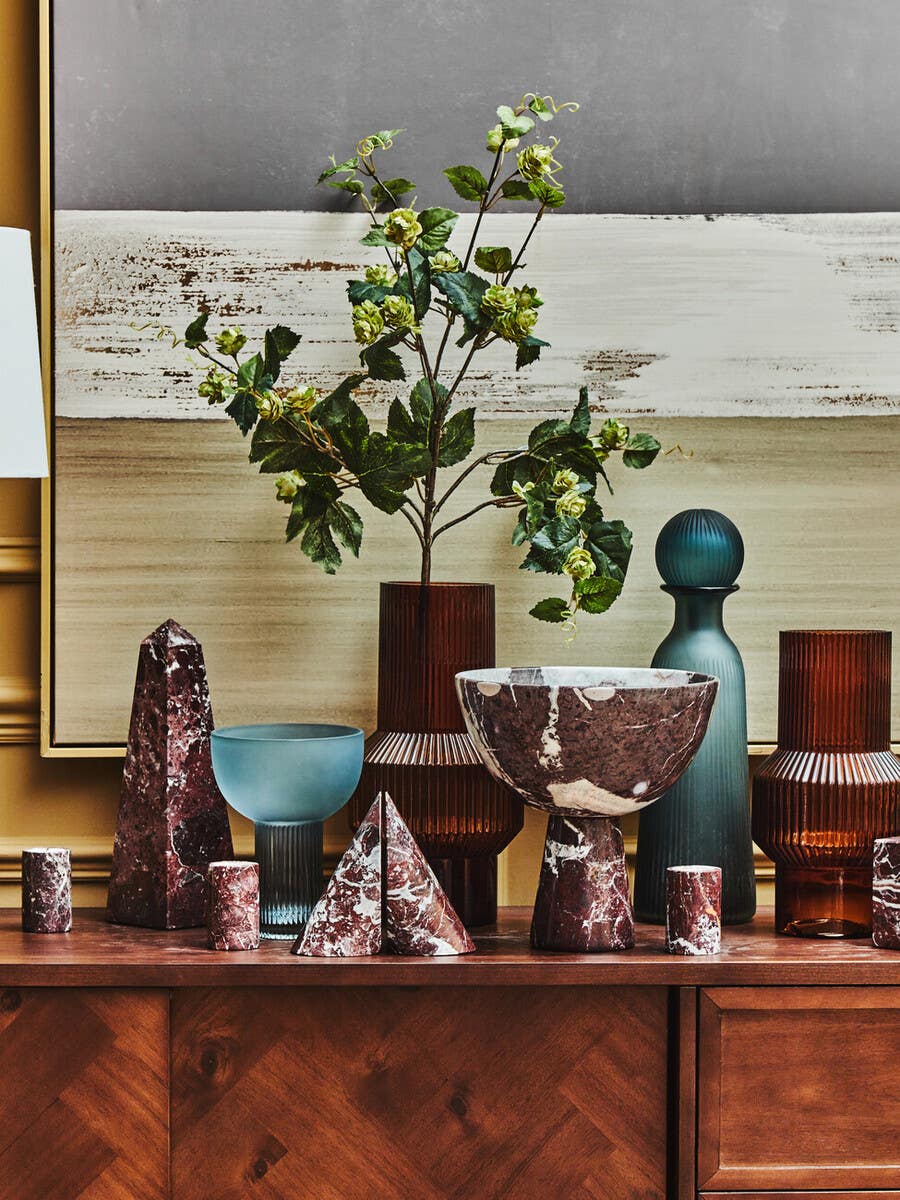 Salmo Set Of Three Red Marble Tealight Holders