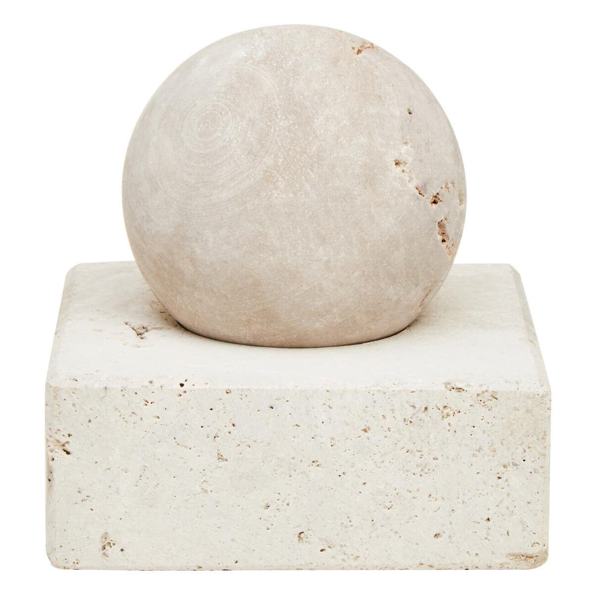 Tibor Sphere on Plinth Travertine Sculpture