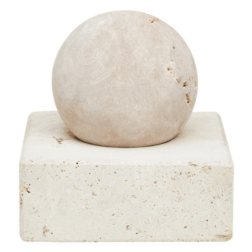 Tibor Sphere on Plinth Travertine Sculpture