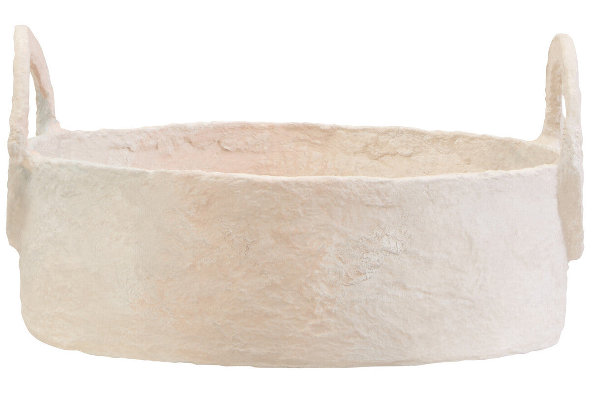 Sanai Natural Cotton Mache Round Tray with Decorative Handles