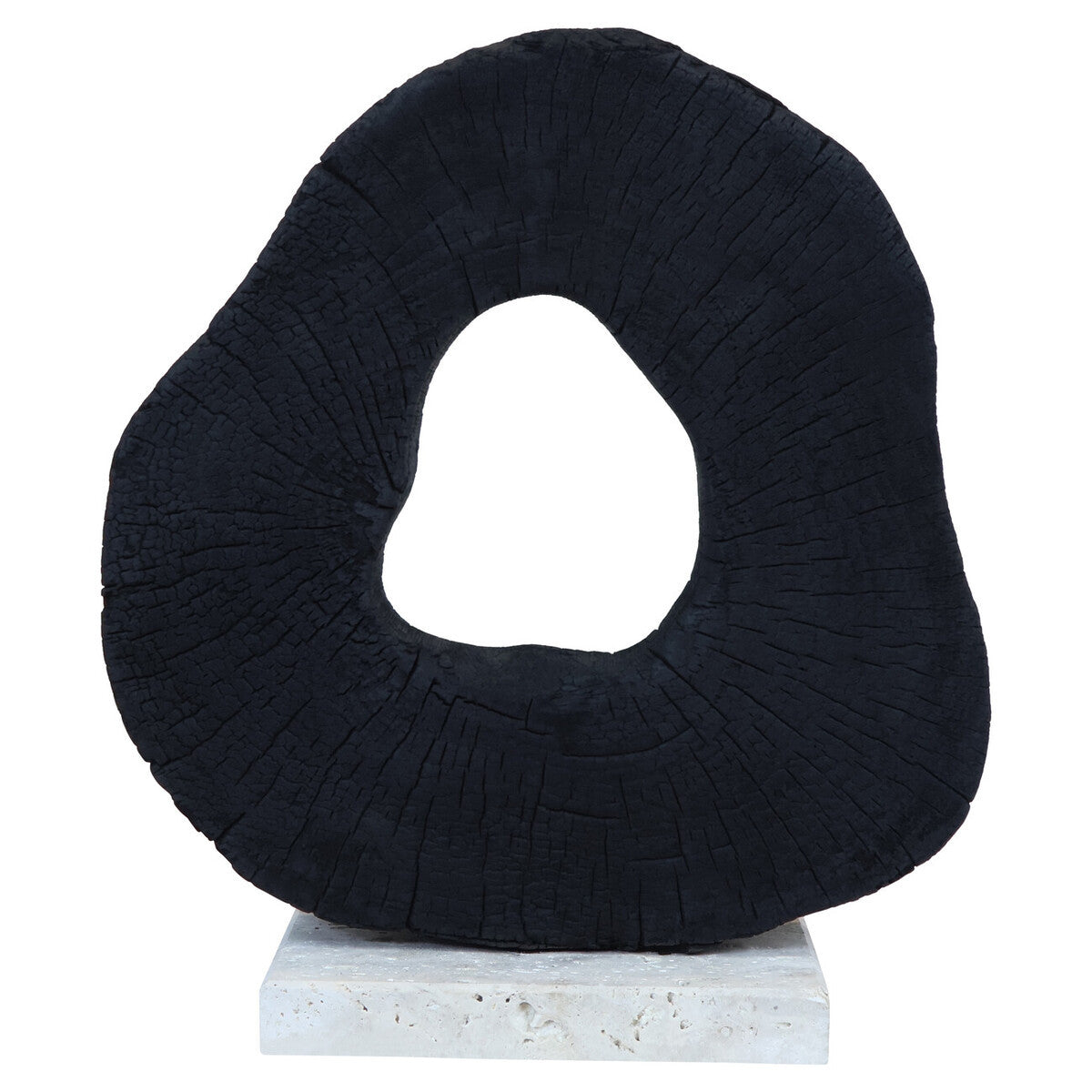 Tibor Black Mango Wood Sculpture with Travertine Base