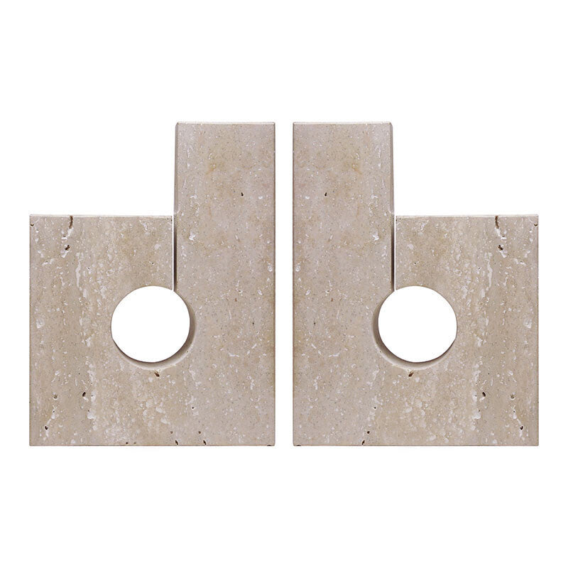 Tibor Set of Two Sculptural Travertine Bookends