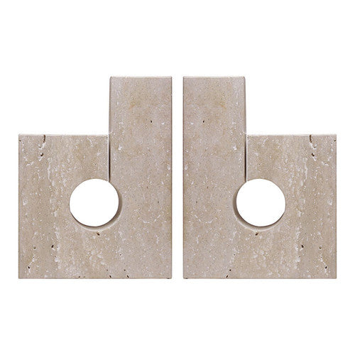 Tibor Set of Two Sculptural Travertine Bookends