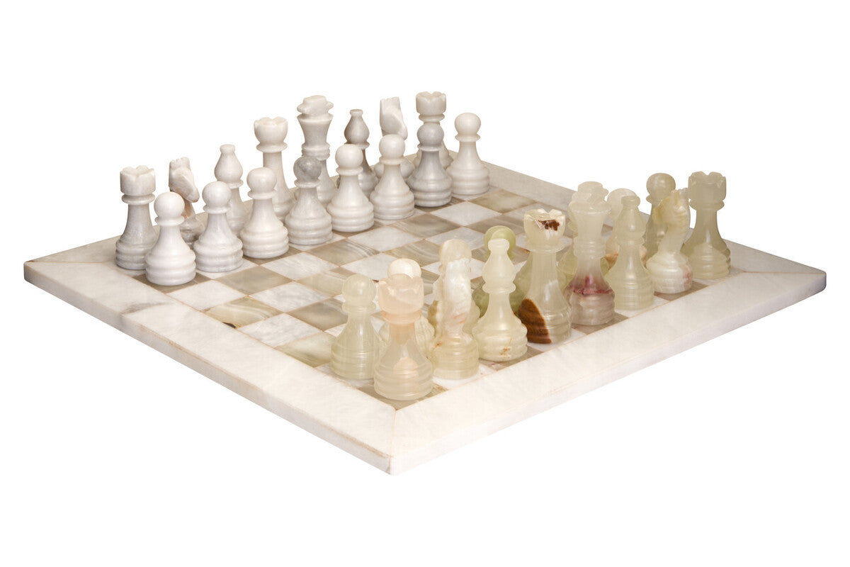 Flos Carved White Marble and Green Onyx Chess Set