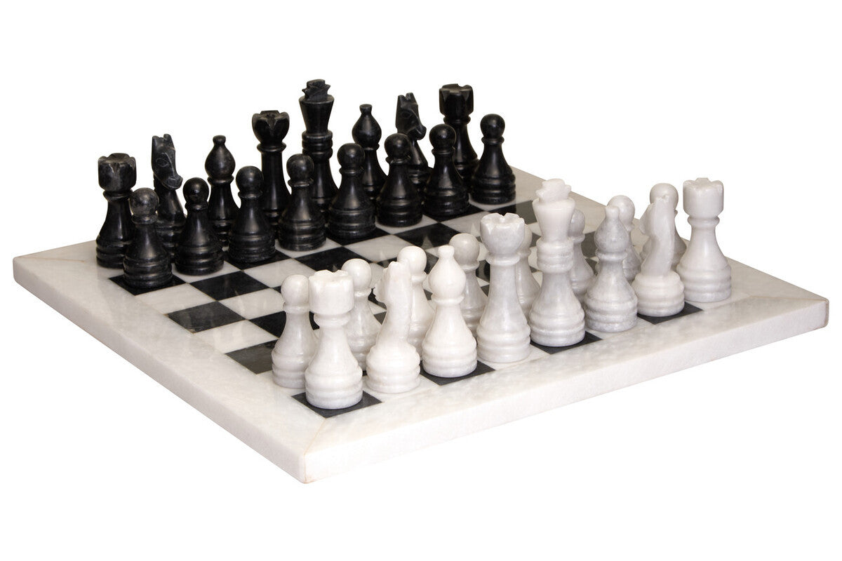 Flos Carved White and Black Small Marble Chess Set
